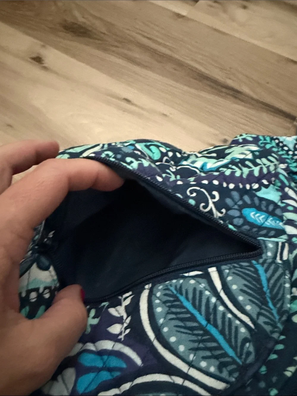 Vera Bradley Quilted Mini Backpack in Navy, Teal & White Floral Print
